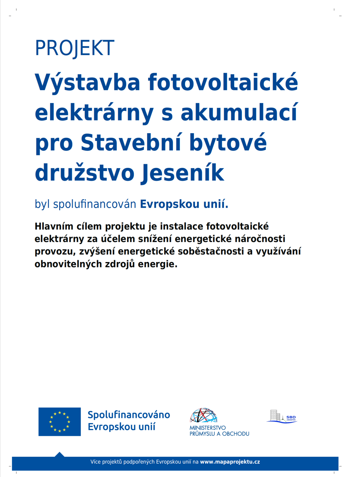 Realizace projektu fotovoltaické elektrárny na správní budově Stavebního bytového družstva Jeseník